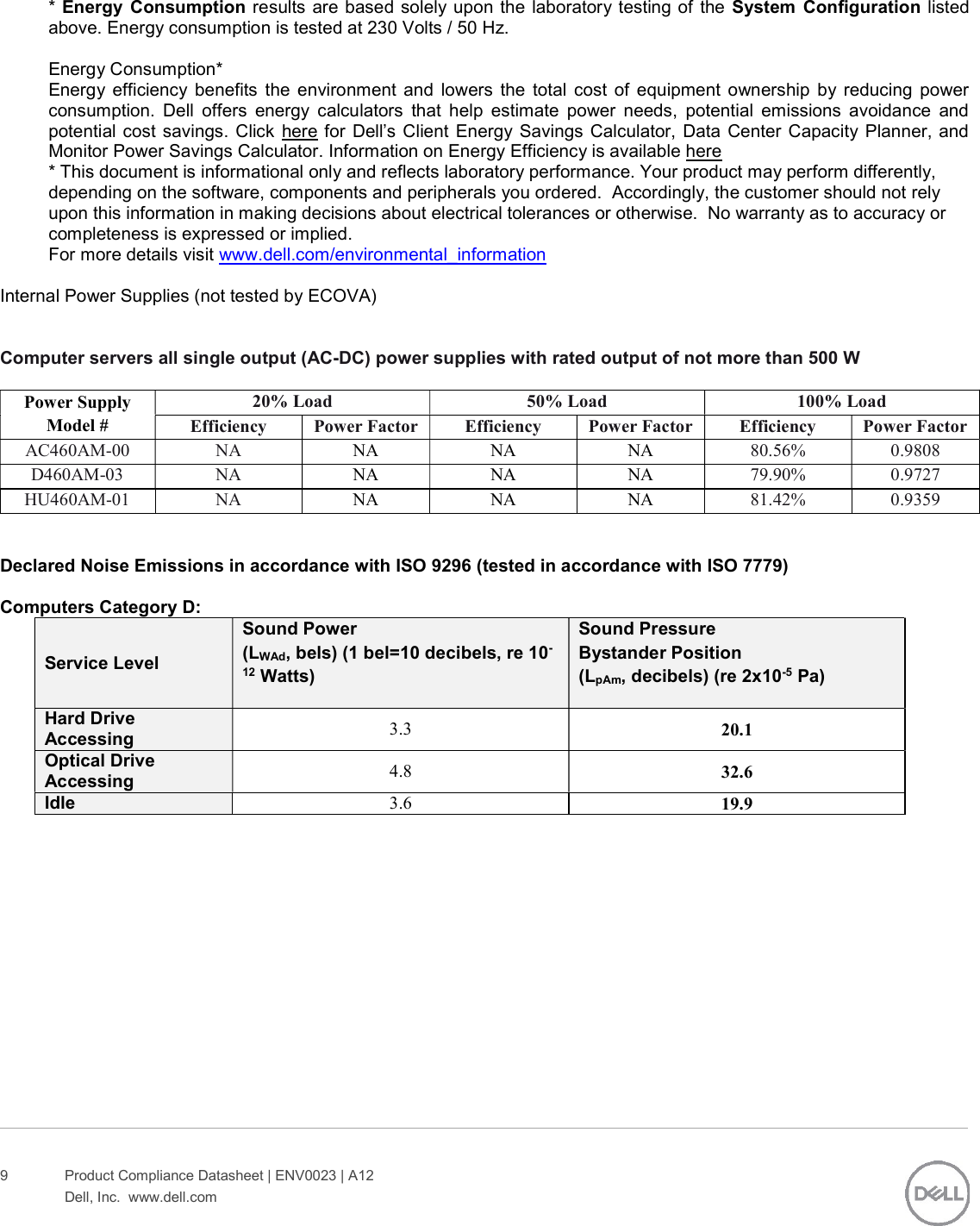 Page 9 of 10 - Dell Alienware-aurora-r7-desktop - ENV0023_A12-00_Shadowcat CFL User Manual DalÅ¡Ã­ Dokumenty Regulatory And Environmental Datasheet Alienware Aurora R7,d23m,d23m002,dell