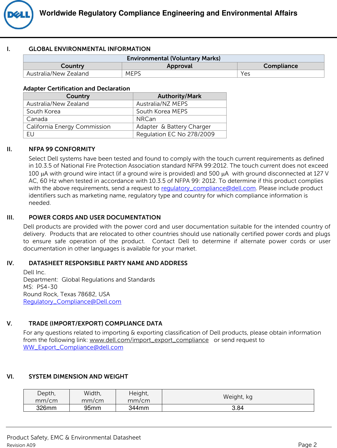 Page 2 of 6 - Dell Alienware-x51-r2 Product Safety, EMC And Environmental Datasheet User Manual Yderligere Dokumenter - Regulatory Alienware X51 R2,d05s,d05s002,dell