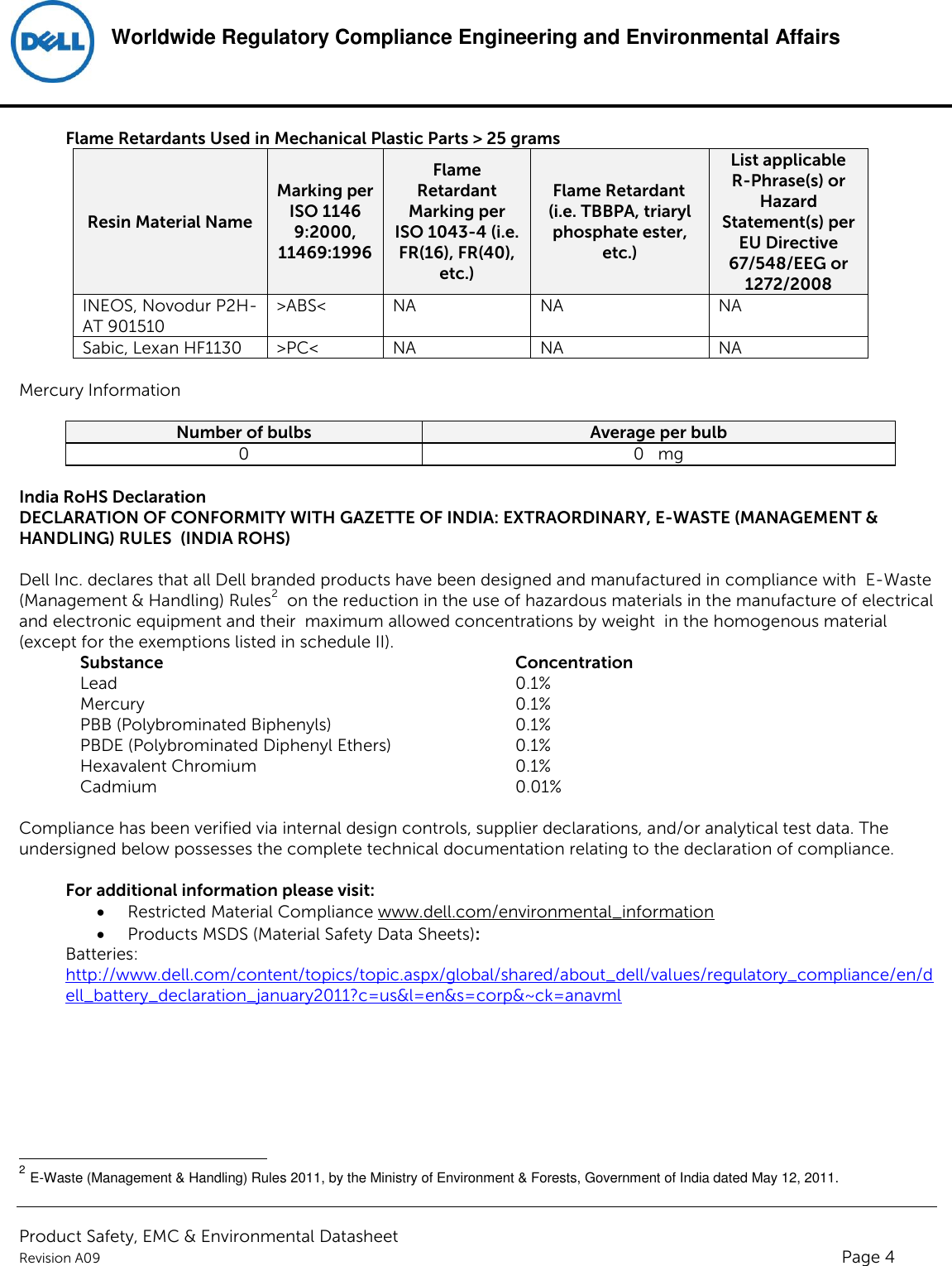Page 4 of 6 - Dell Alienware-x51-r2 Product Safety, EMC And Environmental Datasheet User Manual Yderligere Dokumenter - Regulatory Alienware X51 R2,d05s,d05s002,dell