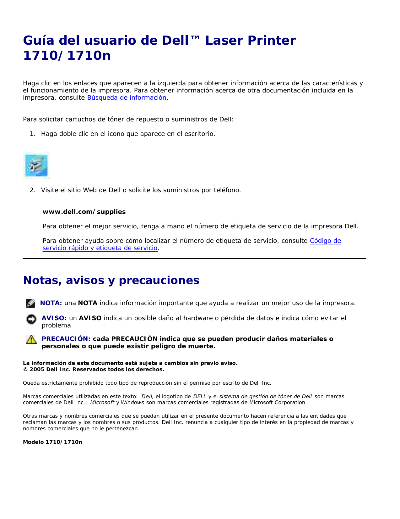 Dell 1710n Guía Del Usuario De Dell™ Laser Printer 1710/1710n User