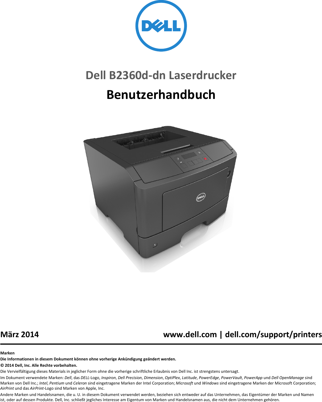 Dell B2360dn Mono Laser Printer Benutzerhandbuch User Manual User's ...