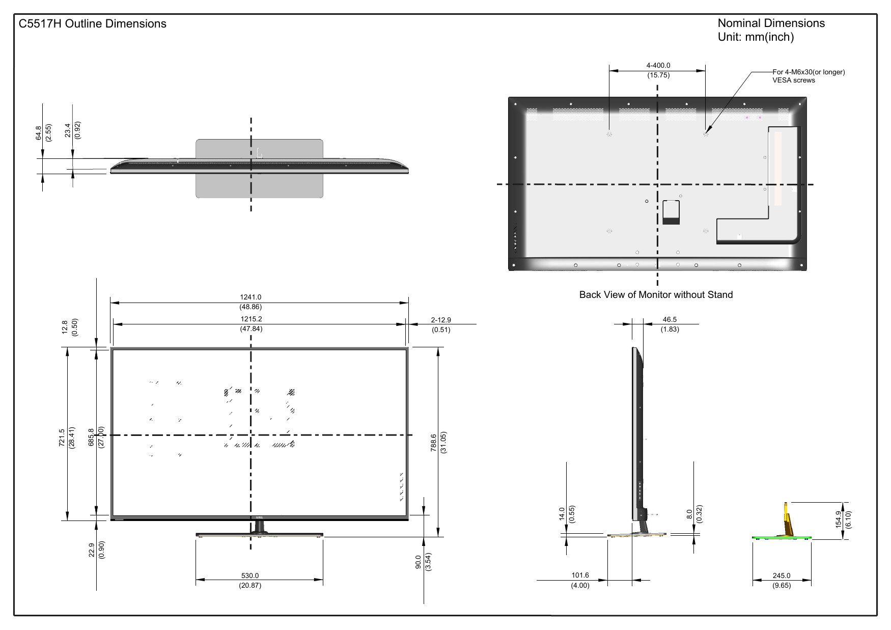Page 1 of 1 - Dell Dell-c5517h-monitor C5517H Monitor Outline Drawing User Manual  - Reference-guide En-us