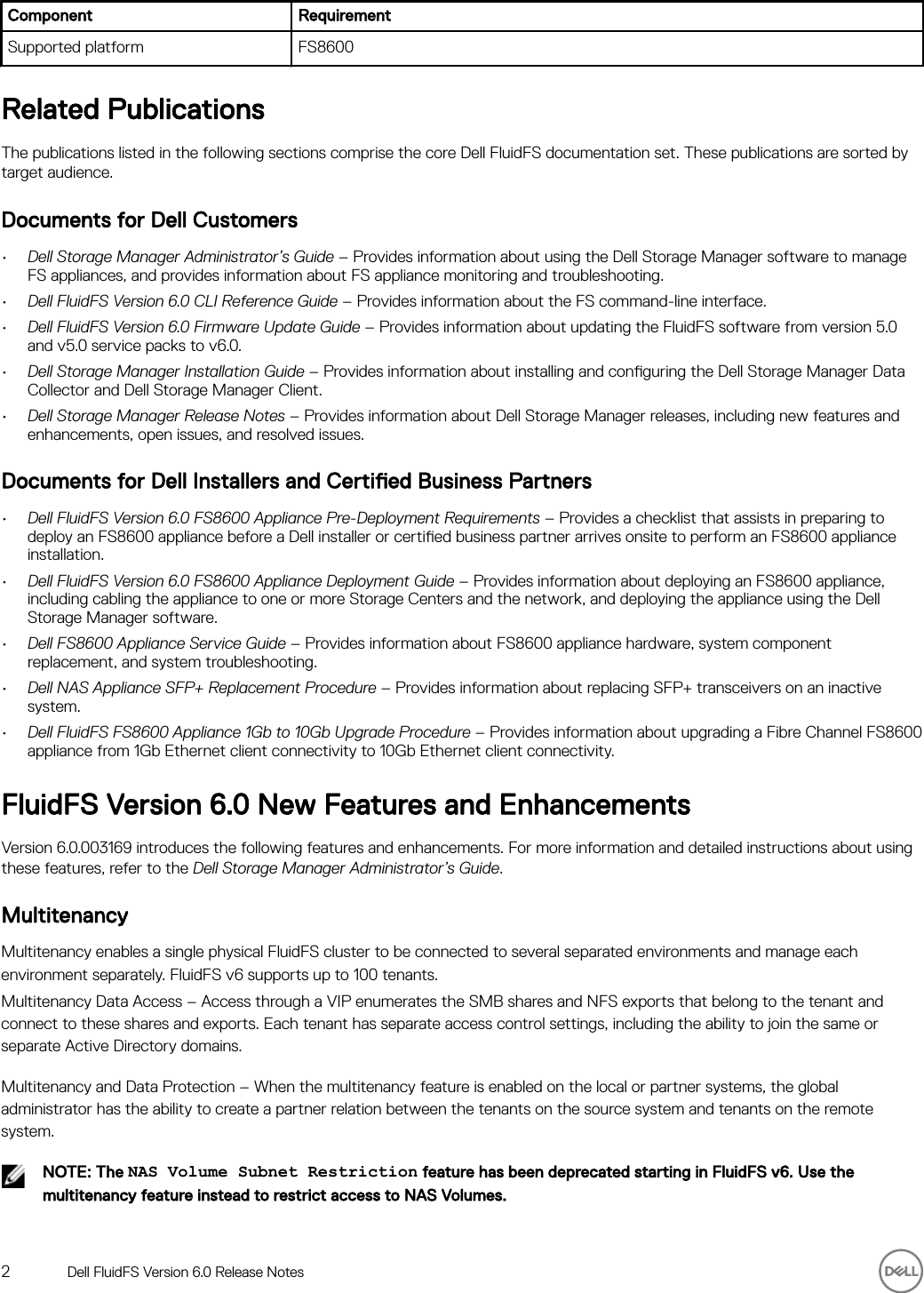 Page 2 of 9 - Dell Dell-compellent-fs8600 FluidFS Version 6.0 Release Notes User Manual  - Fluid FS Notes2 En-us