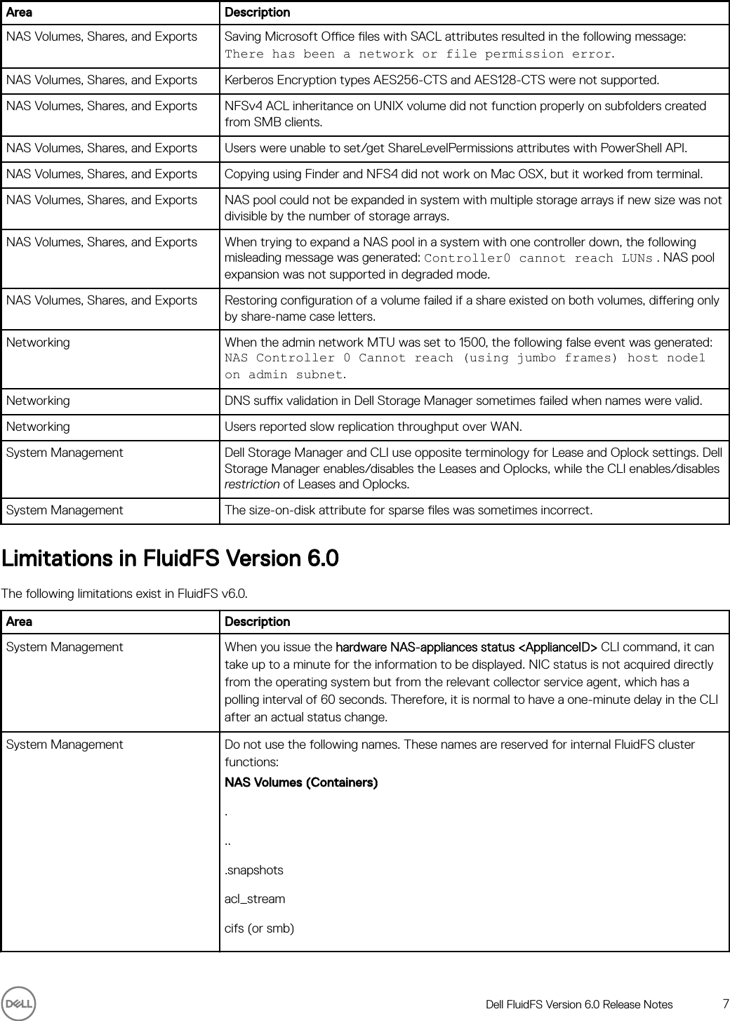 Page 7 of 9 - Dell Dell-compellent-fs8600 FluidFS Version 6.0 Release Notes User Manual  - Fluid FS Notes2 En-us