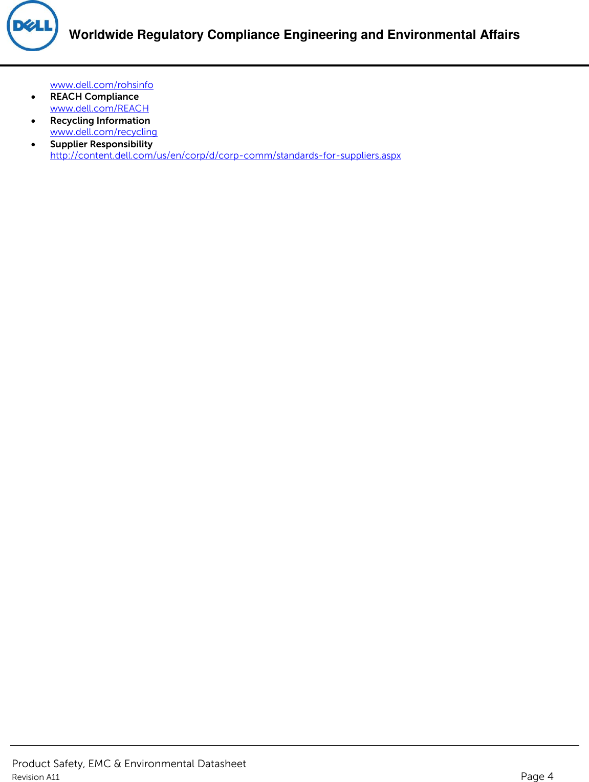 Page 4 of 4 - Dell Dell-compellent-sc280 Product Safety, EMC And Environmental Datasheet User Manual Regulatory Information - Compellent Sc280,e11j,e11j001,dell