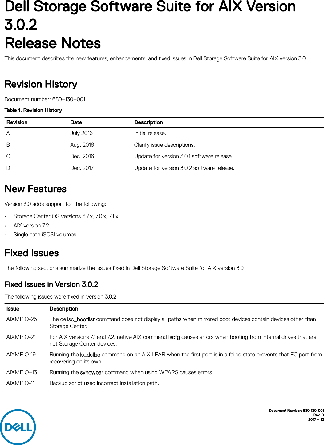 Page 1 of 2 - Dell Dell-compellent-sc4020 Storage Software Suite For AIX Version 3.0.2 Release Notes User Manual  - Storage-sc2000 En-us