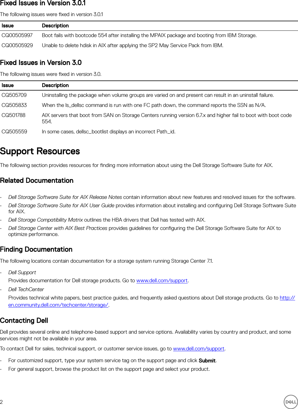 Page 2 of 2 - Dell Dell-compellent-sc4020 Storage Software Suite For AIX Version 3.0.2 Release Notes User Manual  - Storage-sc2000 En-us