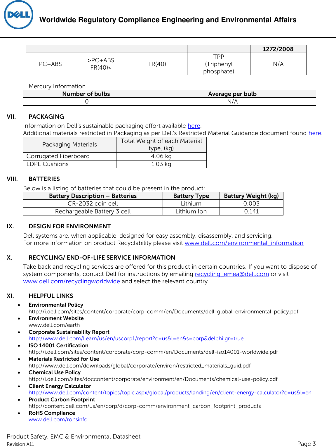 Page 3 of 4 - Dell Dell-compellent-sc4020 Product Safety, EMC And Environmental Datasheet User Manual Weitere Dokumente - Regulatory Compellent Sc4020,e10j,e10j001,dell