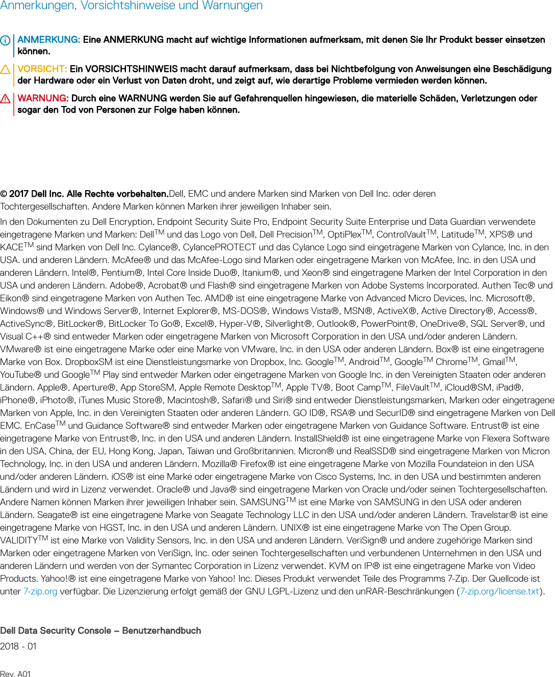 Page 2 of 12 - Dell Dell-data-protection-encryption Data Security Console – Benutzerhandbuch Encryption Status/Authentication Enrollment V8.17 User Manual Aktualisieren Von Treibern Und Firmware FÃ¼r Control Vault Users-guide20 De-de