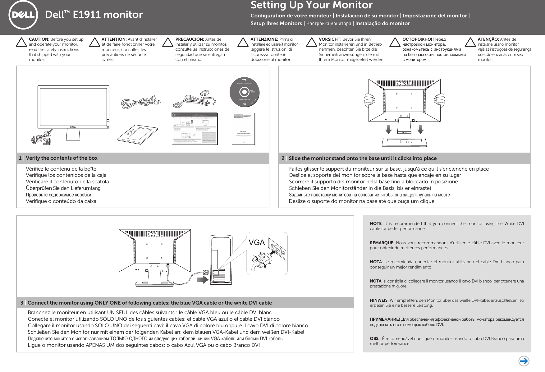 Page 1 of 2 - Dell Dell-e1911 E1911 Monitor Schéma De Configuration User Manual S SupplÃ©mentaires - SchÃ©ma Setup Guide2 Fr-fr