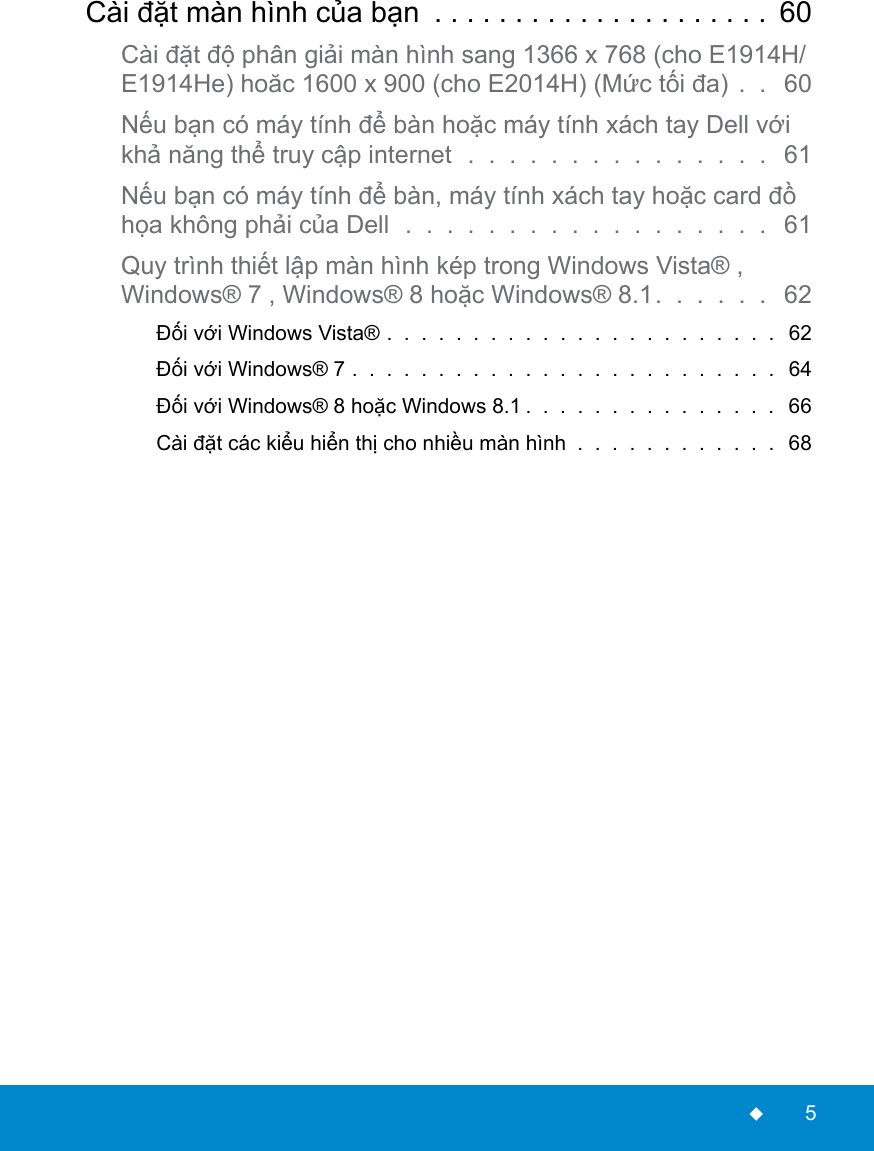 Dell E1914h Hướng Dẫn Người Dung User Manual Hae Ae I Ng Da Iƒn Ngae Ae I I Dui Ng User S Guide Vi Vn