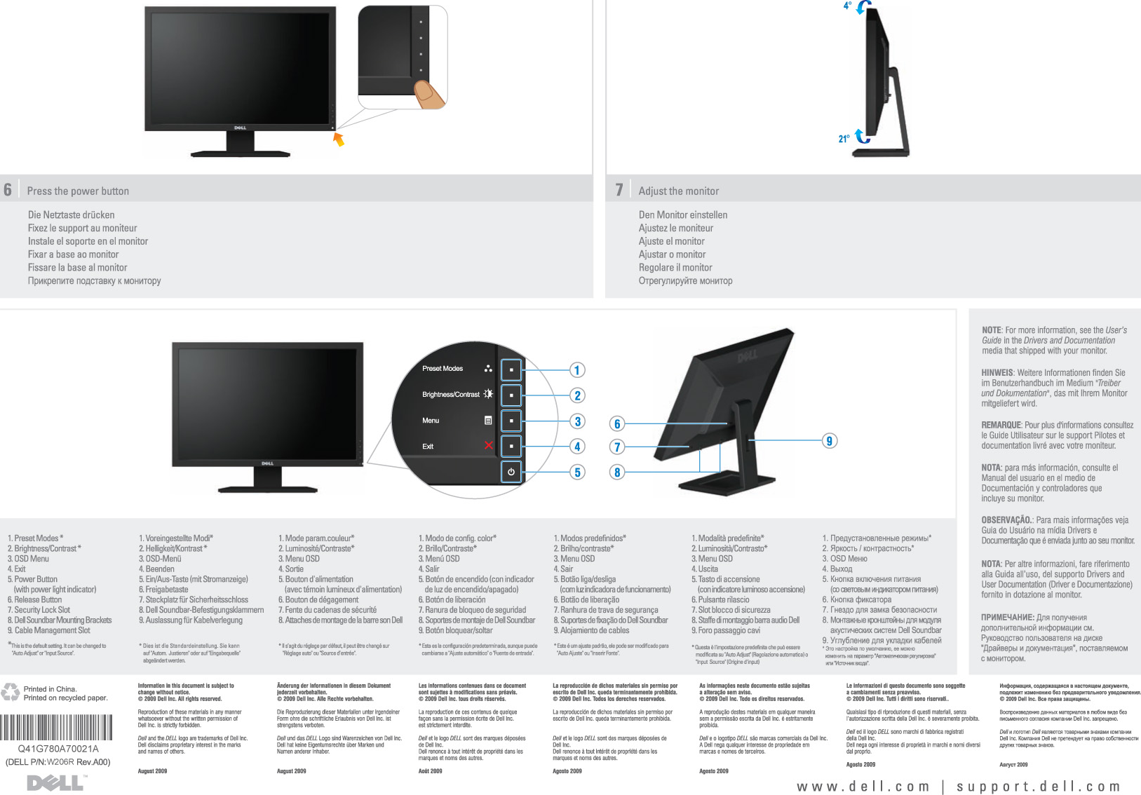 Page 2 of 2 - Dell Dell-e2210 E2210 Monitor Setup-Übersicht User Manual Weitere Dokumente - Setup-Ãbersicht Setup Guide De-de