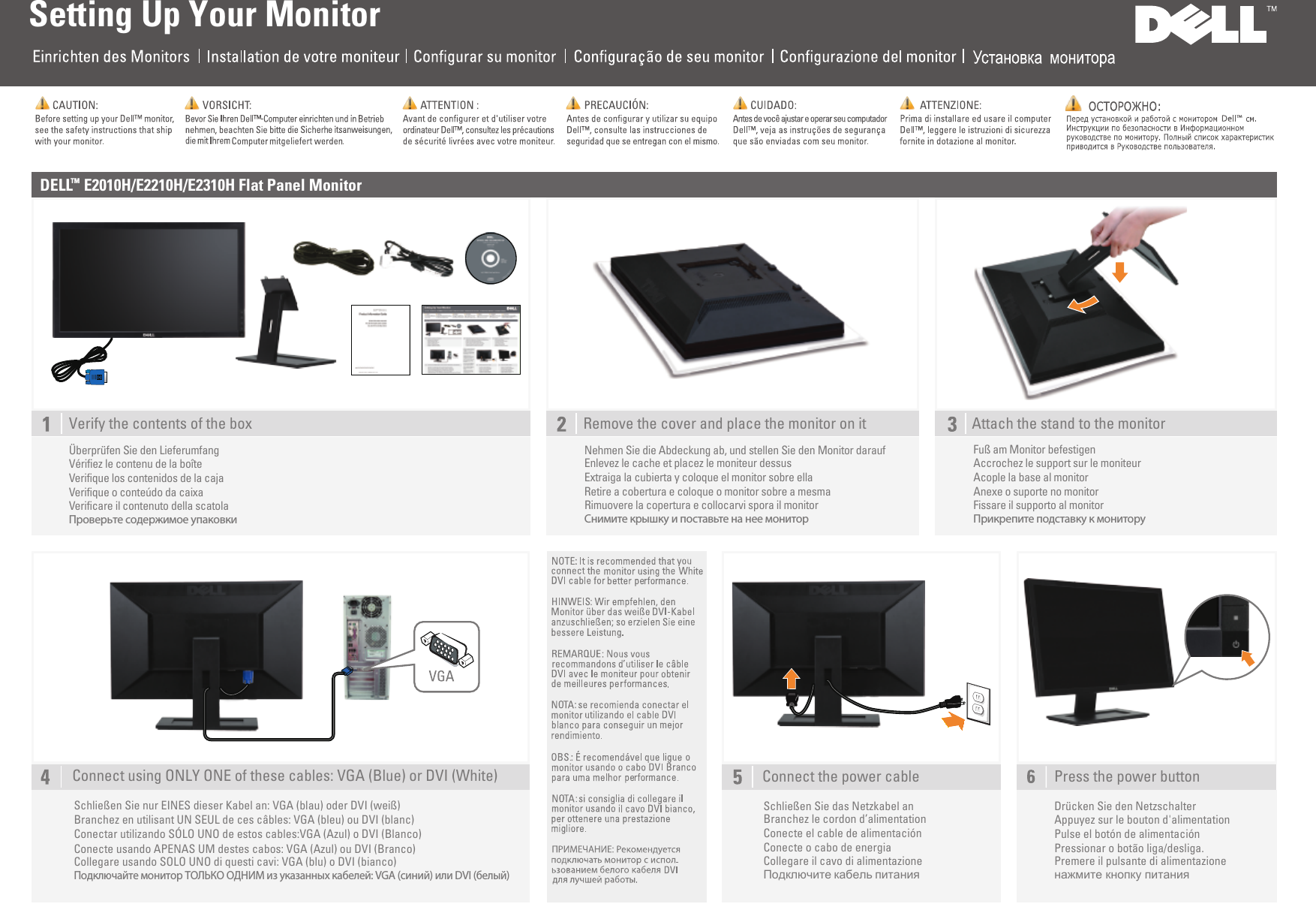 Page 1 of 2 - Dell Dell-e2210h E2210H Monitor Diagrama De Configuração User Manual Os Adicionais - ConfiguraÃ§Ã£o Setup Guide Pt-br