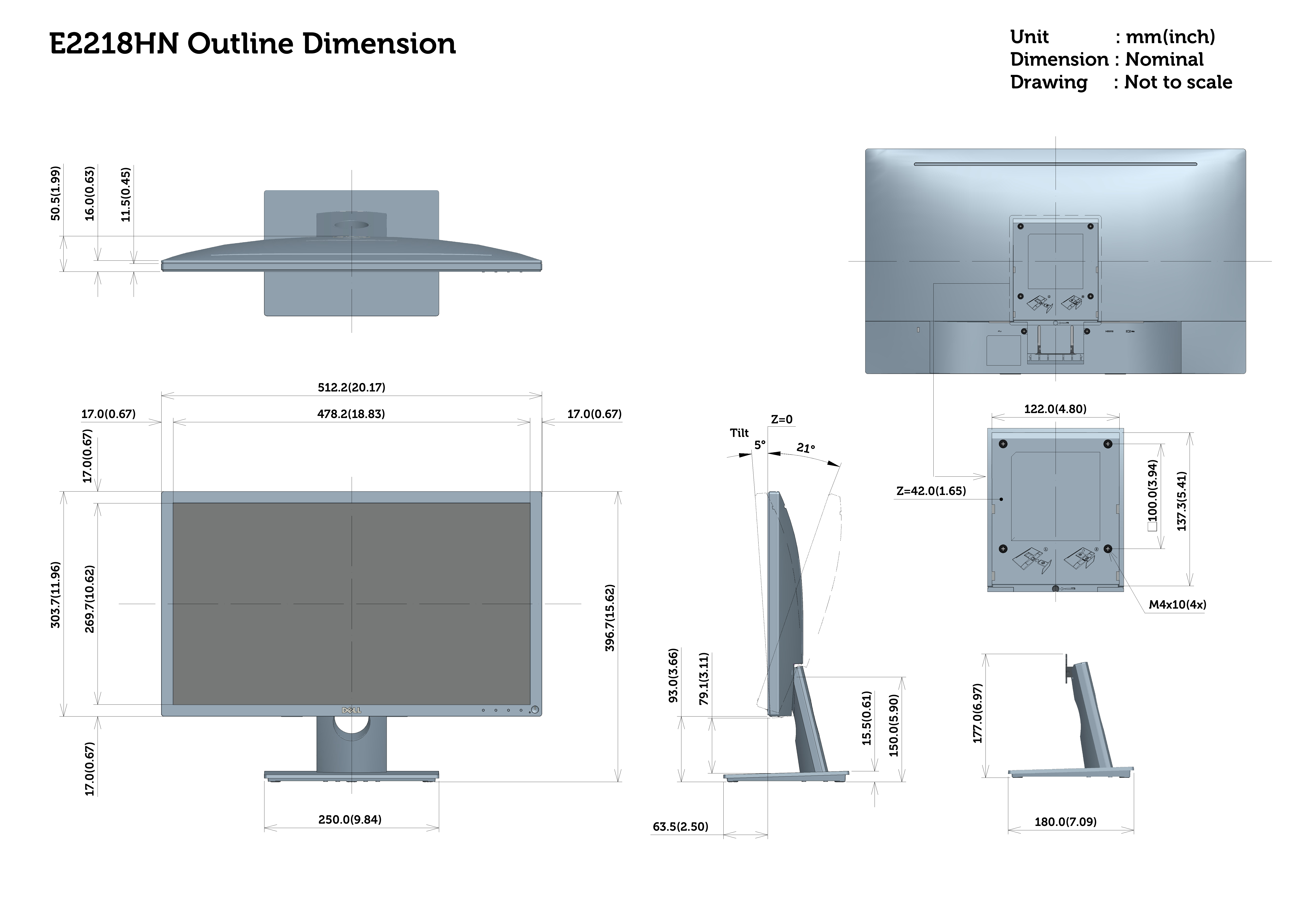 Page 1 of 1 - Dell Dell-e2218hn-monitor E2218HN Outline Dimension User Manual  - Reference Guide En-us