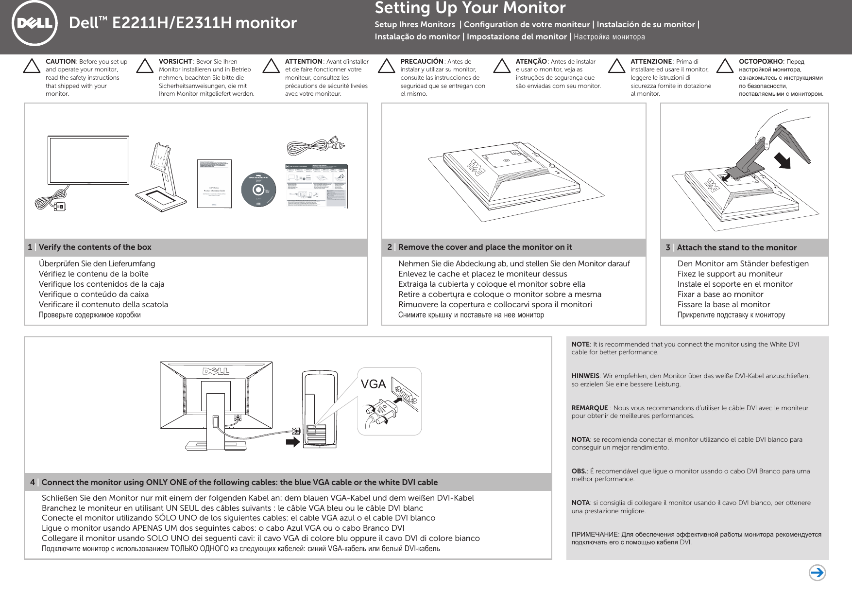 Page 1 of 2 - Dell Dell-e2311h E2311H Monitor Setup-Übersicht User Manual Weitere Dokumente - Setup-Ãbersicht Setup Guide De-de