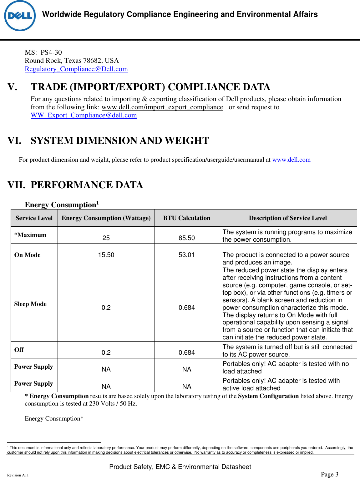 Page 3 of 6 - Dell Dell-e2418hn-monitor Product Safety, EMC And Environmental Datasheet User Manual  - Regulatory Monitor E2418hn,e2418hnb,n A,dell