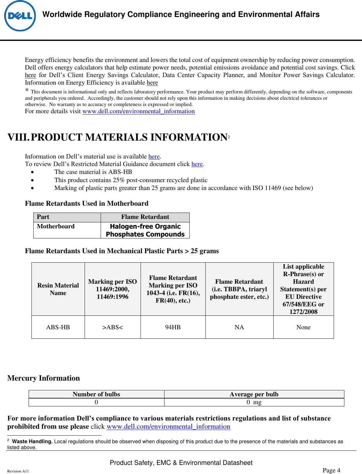 Page 4 of 6 - Dell Dell-e2418hn-monitor Product Safety, EMC And Environmental Datasheet User Manual  - Regulatory Monitor E2418hn,e2418hnb,n A,dell