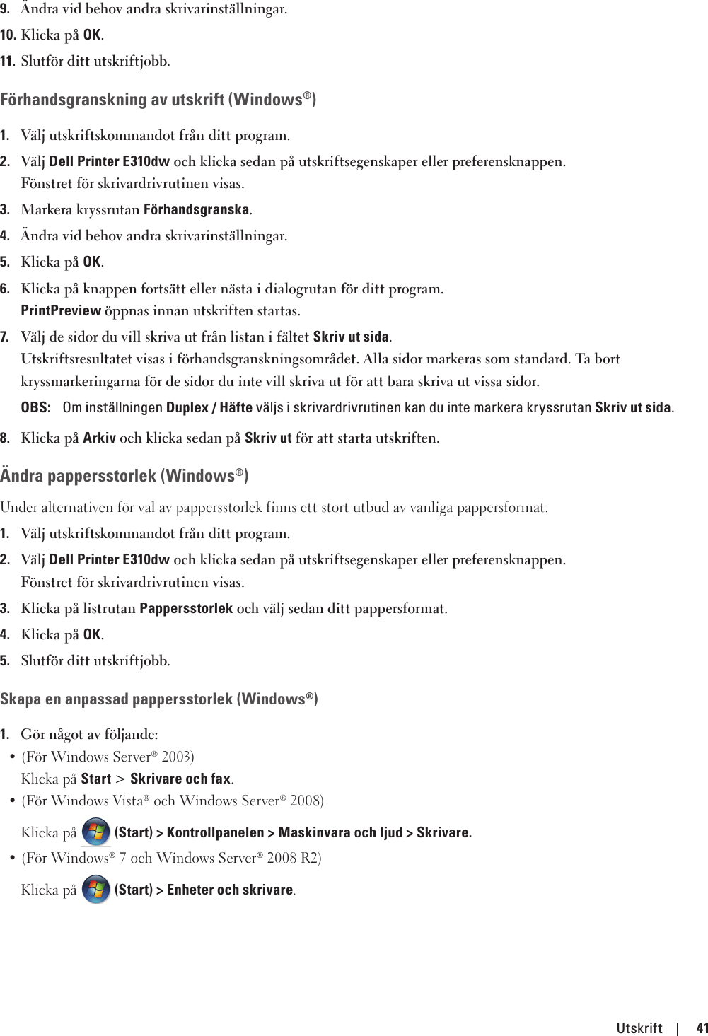 Dell e310dw printer Användarguide User Manual AnvÃ¤ndarguide 