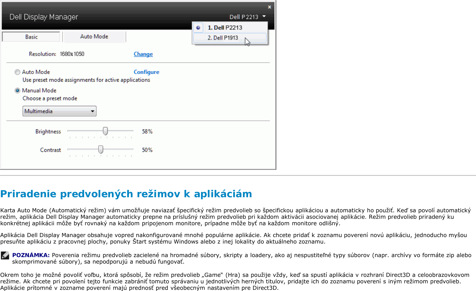 Page 3 of 6 - Dell Dell-p1913 Používateľská Príručka K Aplikácii Display Manager User Manual P1913 Monitor Guide User's Guide2 Sk-sk