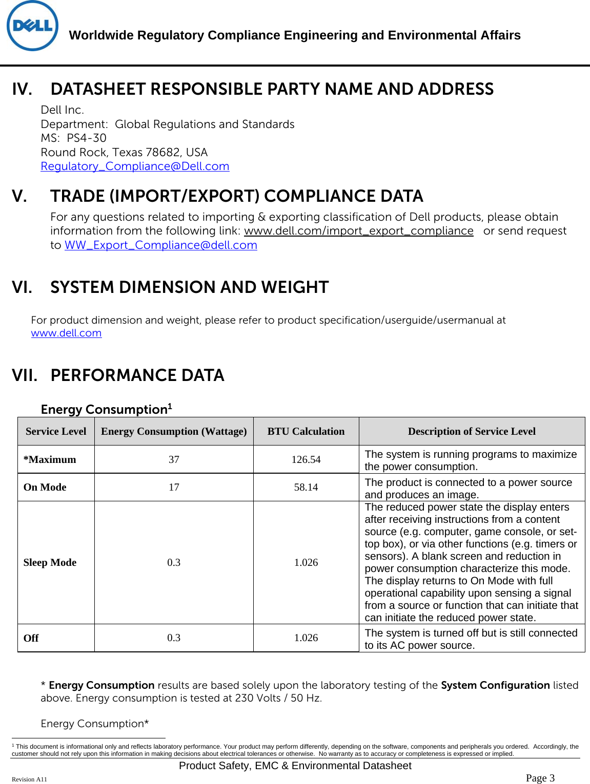 Page 3 of 6 - Dell Dell-p2217h-monitor - Disp_p2217hc User Manual Regulatory And Environmental Datasheet Monitor P2217h,p2217hc,n A,dell