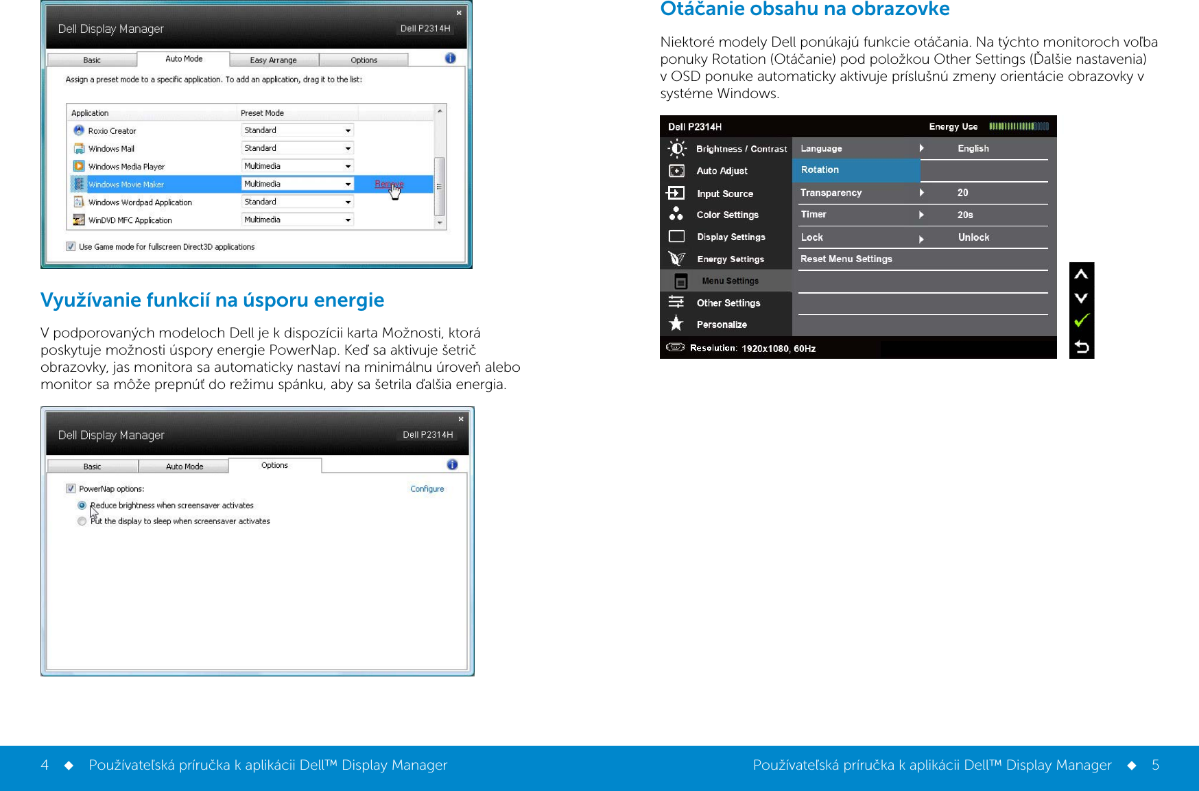 Dell P2314h Pouzivateľska Prirucka K Aplikacii Delltm Display Manager User Manual Prarua Ka Pre Poua Avatea A User S Guide2 Sk