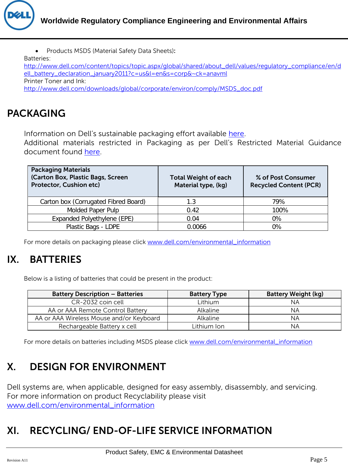 Page 5 of 6 - Dell Dell-p2417h-monitor - Disp_p2417hb User Manual  Regulatory And Environmental Datasheet Monitor P2417h,p2417hb,n A,dell