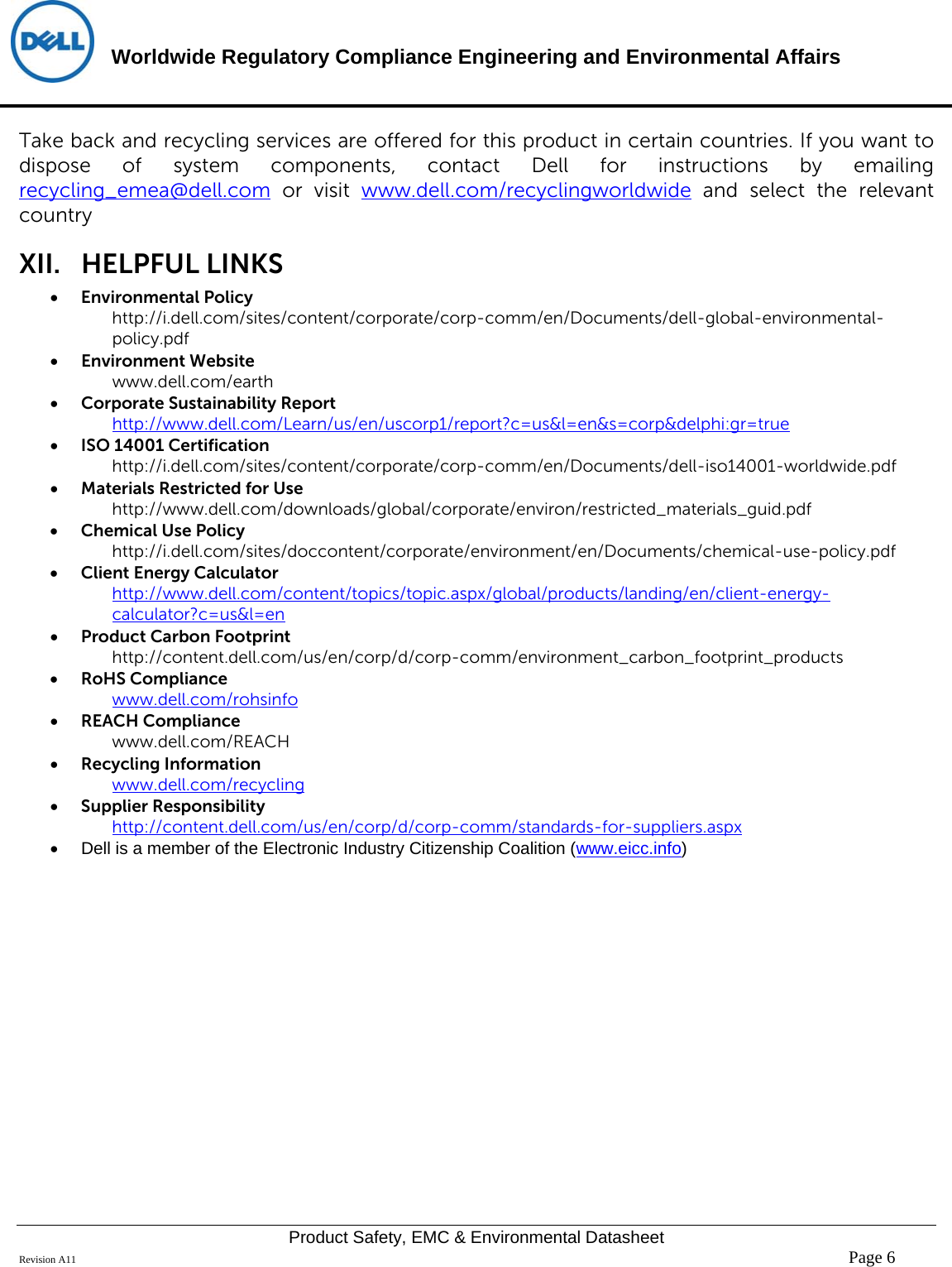 Page 6 of 6 - Dell Dell-p2417h-monitor - Disp_p2417hb User Manual  Regulatory And Environmental Datasheet Monitor P2417h,p2417hb,n A,dell
