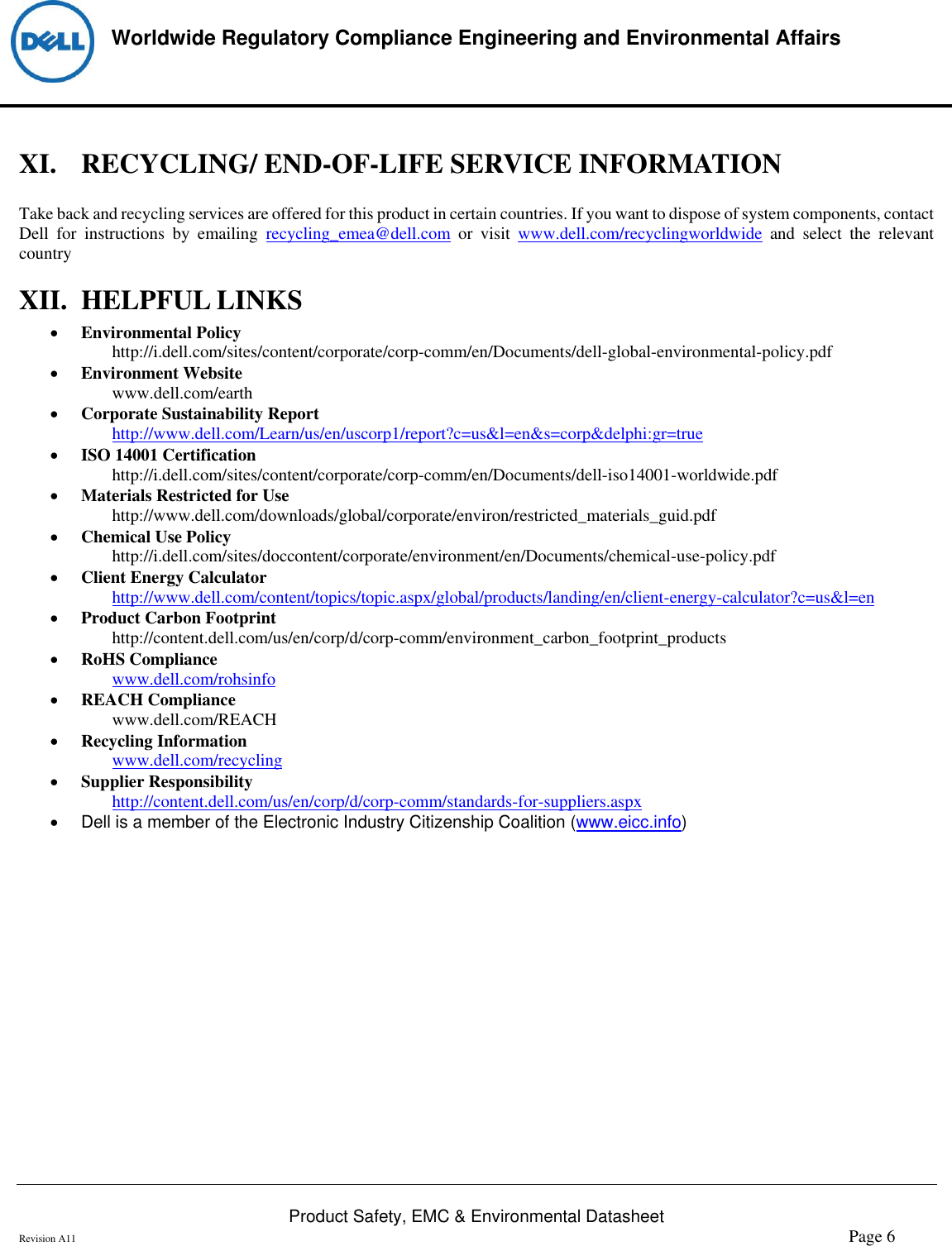 Page 6 of 6 - Dell Dell-p2418d-monitor Product Safety, EMC And Environmental Datasheet User Manual  - Regulatory Monitor P2418d,p2418dc,n A,dell