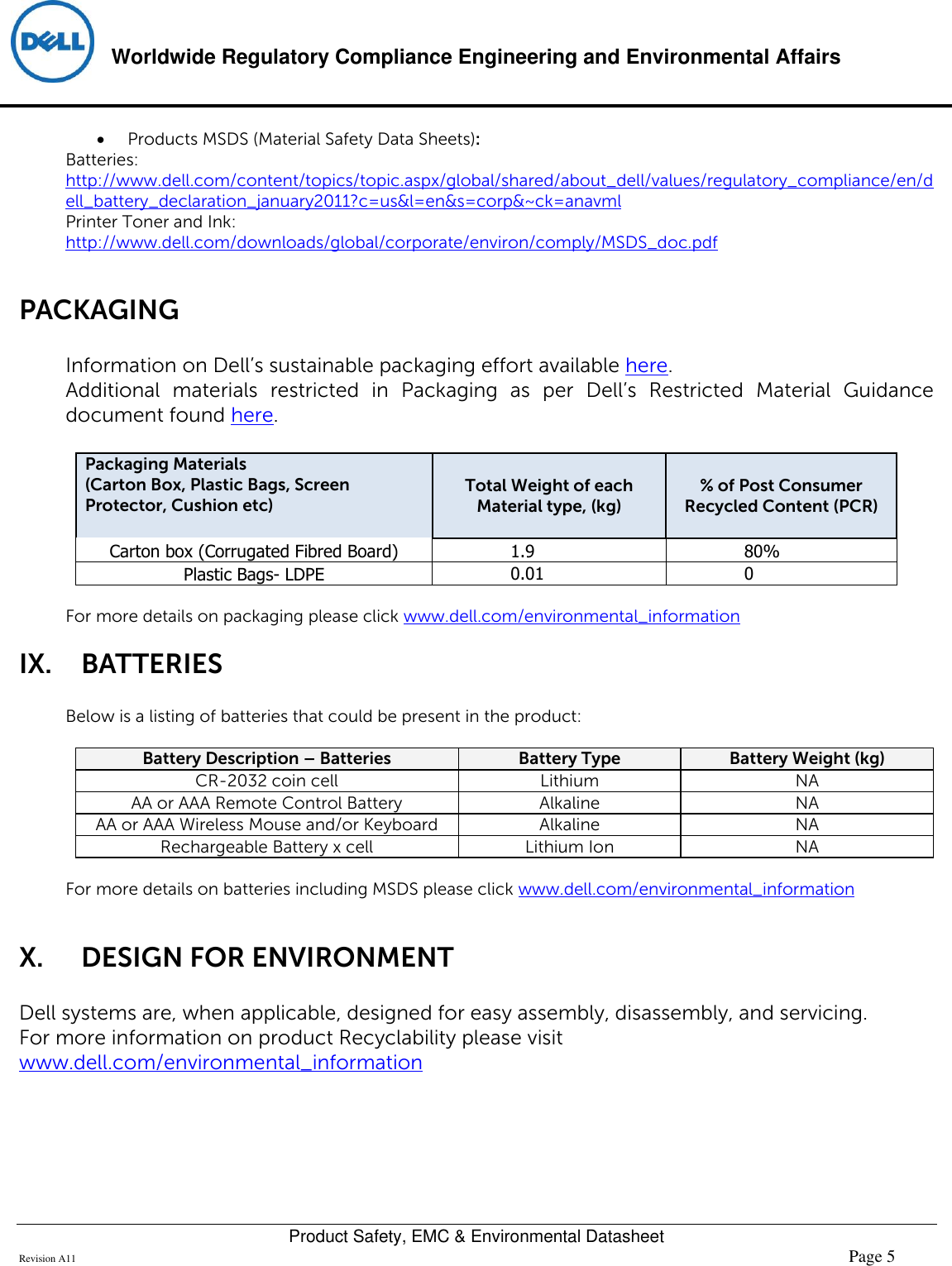 Page 5 of 6 - Dell Dell-p2418ht-monitor Product Safety, EMC And Environmental Datasheet User Manual  - Regulatory Monitor P2418ht,p2418htt,n A,dell