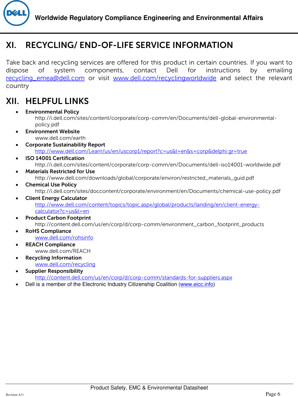 Page 6 of 6 - Dell Dell-p2418ht-monitor Product Safety, EMC And Environmental Datasheet User Manual  - Regulatory Monitor P2418ht,p2418htt,n A,dell