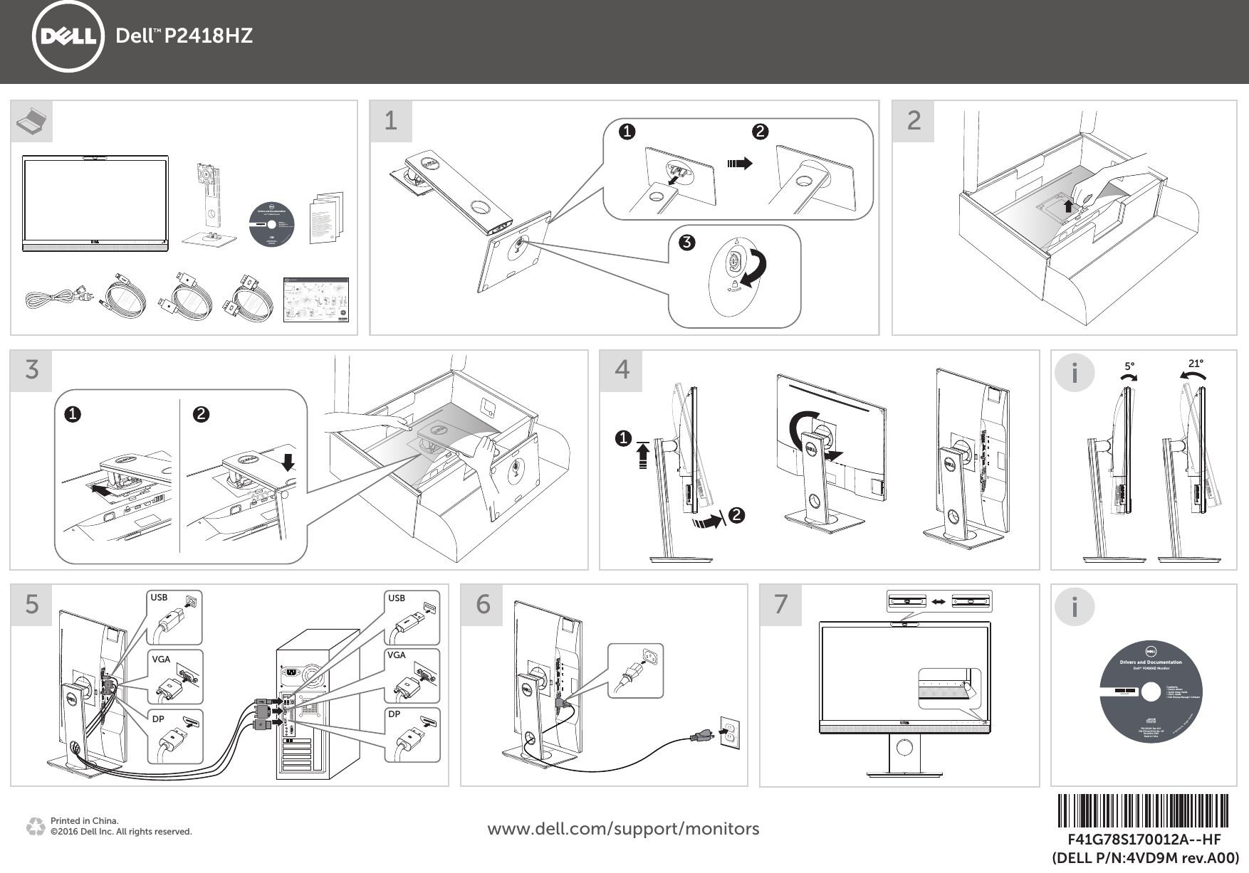 Dell p2418hz monitor Quick Setup Guide User Manual En us