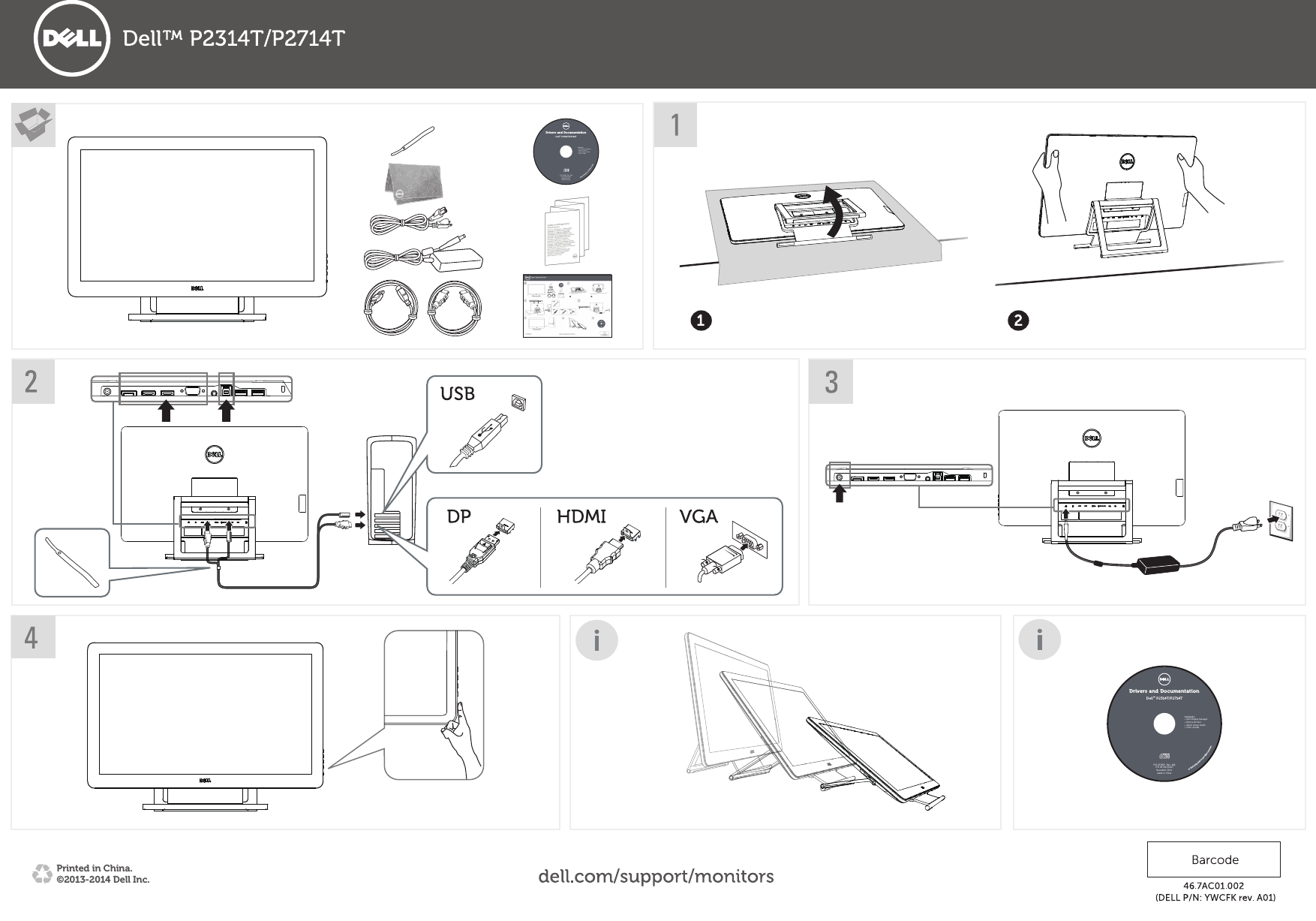 Page 1 of 1 - Dell Dell-p2714t P2314T/P2714T Monitor Quick Start Guide User Manual  - Setup En-us