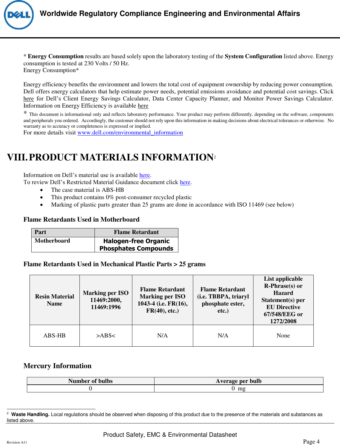 Page 4 of 6 - Dell Dell-p3418hw-monitor Product Safety, EMC And Environmental Datasheet User Manual  - Regulatory Monitor P3418hw,p3418hwf,n A,dell