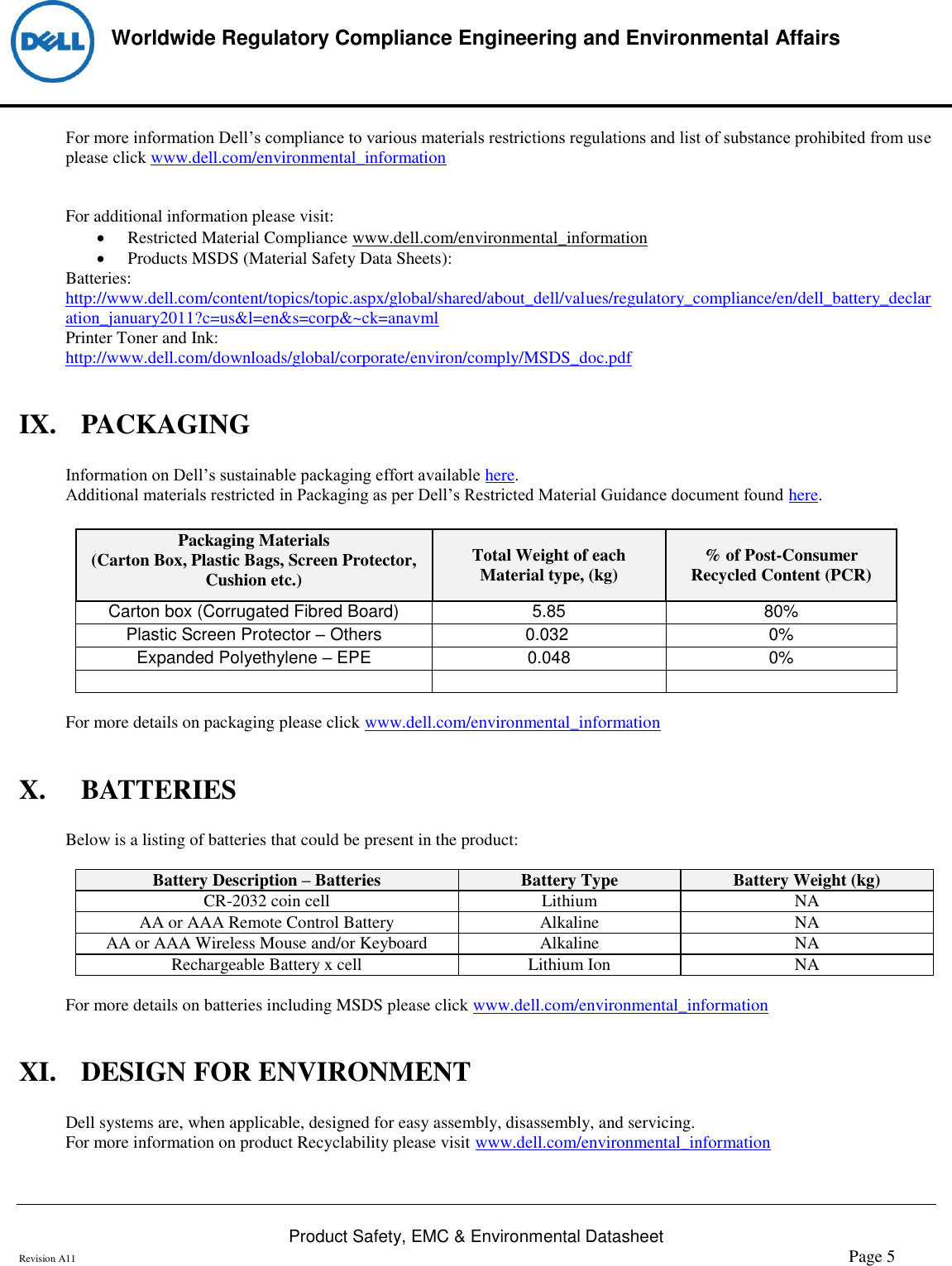 Page 5 of 6 - Dell Dell-p3418hw-monitor Product Safety, EMC And Environmental Datasheet User Manual  - Regulatory Monitor P3418hw,p3418hwf,n A,dell