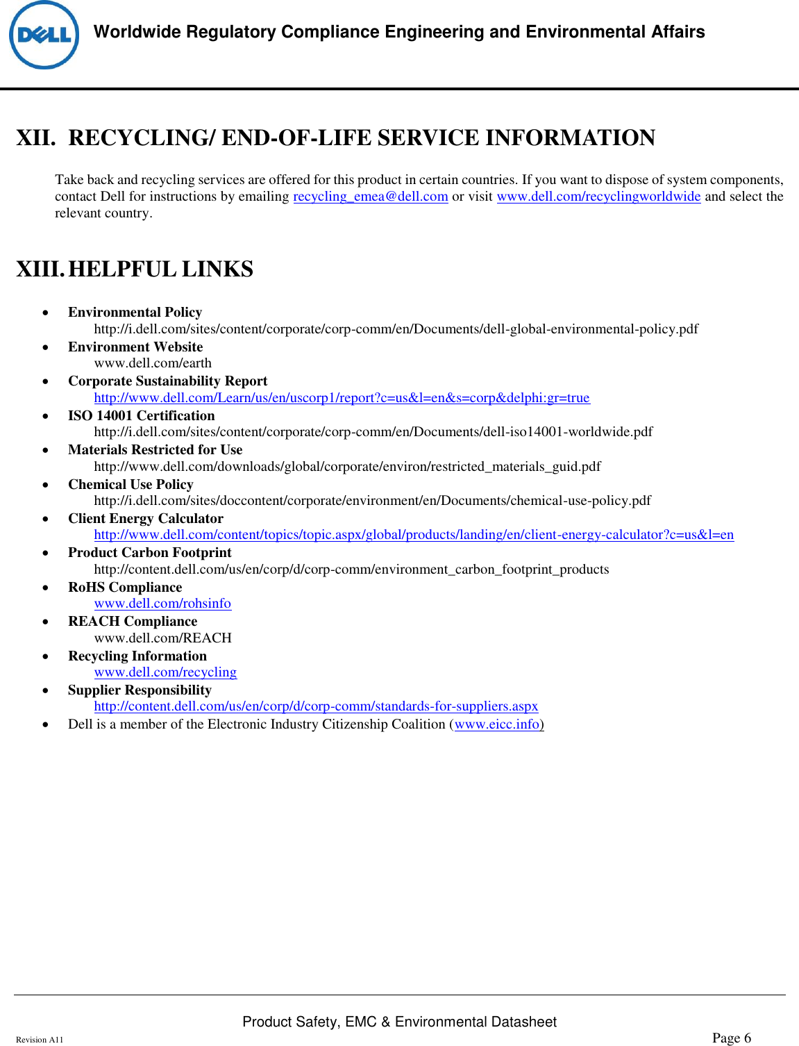 Page 6 of 6 - Dell Dell-p3418hw-monitor Product Safety, EMC And Environmental Datasheet User Manual  - Regulatory Monitor P3418hw,p3418hwf,n A,dell