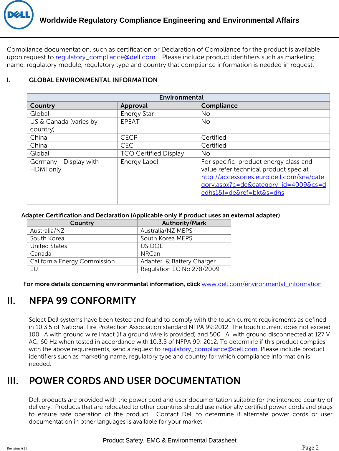 Page 2 of 6 - Dell Dell-p4317q-monitor - Disp_p4317qc User Manual  Regulatory And Environmental Datasheet Monitor P4317q,p4317qc,n A,dell