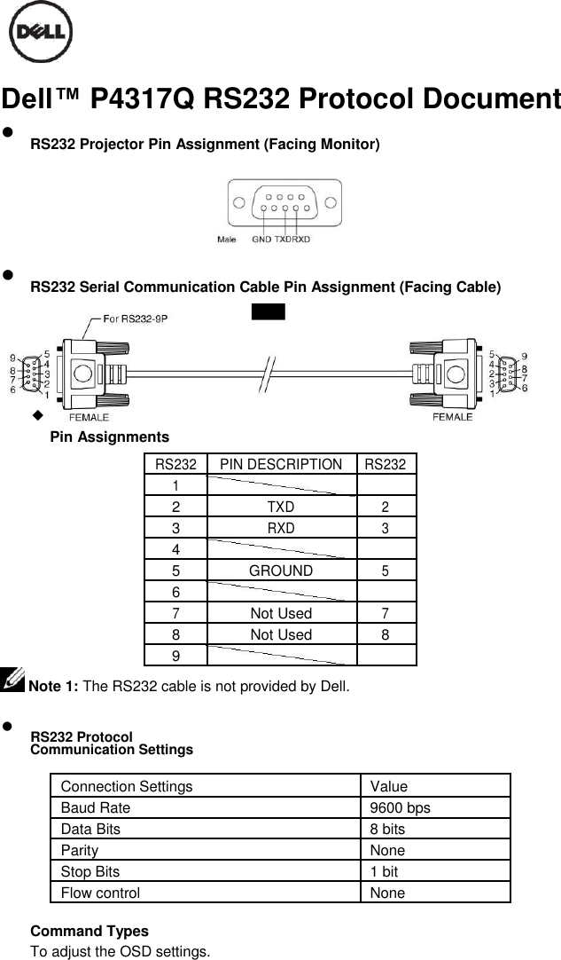 Page 1 of 3 - Dell Dell-p4317q-monitor P4317Q RS232 Protocol User Manual - Reference Guide2 En-us
