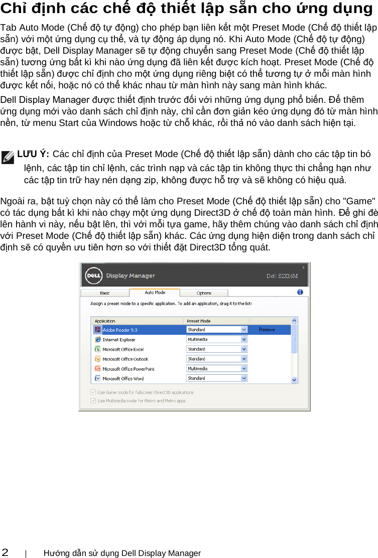 Dell S2216m Monitor Display Manager Hướng Dẫn Người Dung User Manual Hae Ae I Ng Da Iƒn Ngae Ae I I Dui Ng User S Guide2 Vi Vn