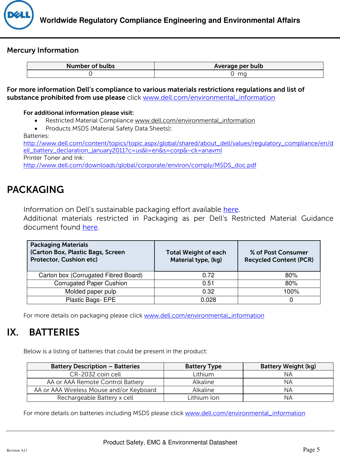 Page 5 of 6 - Dell Dell-s2218m-monitor Product Safety, EMC And Environmental Datasheet User Manual  - Regulatory Monitor S2218m,s2218mc,n A,dell