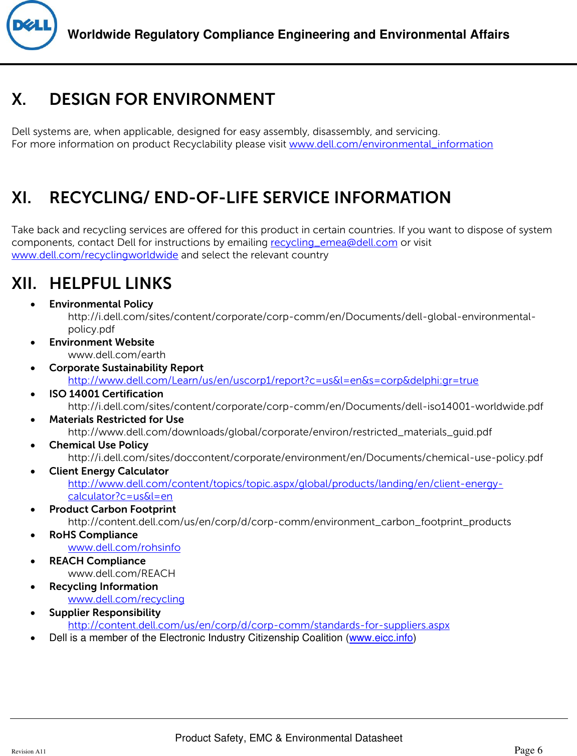 Page 6 of 6 - Dell Dell-s2218m-monitor Product Safety, EMC And Environmental Datasheet User Manual  - Regulatory Monitor S2218m,s2218mc,n A,dell