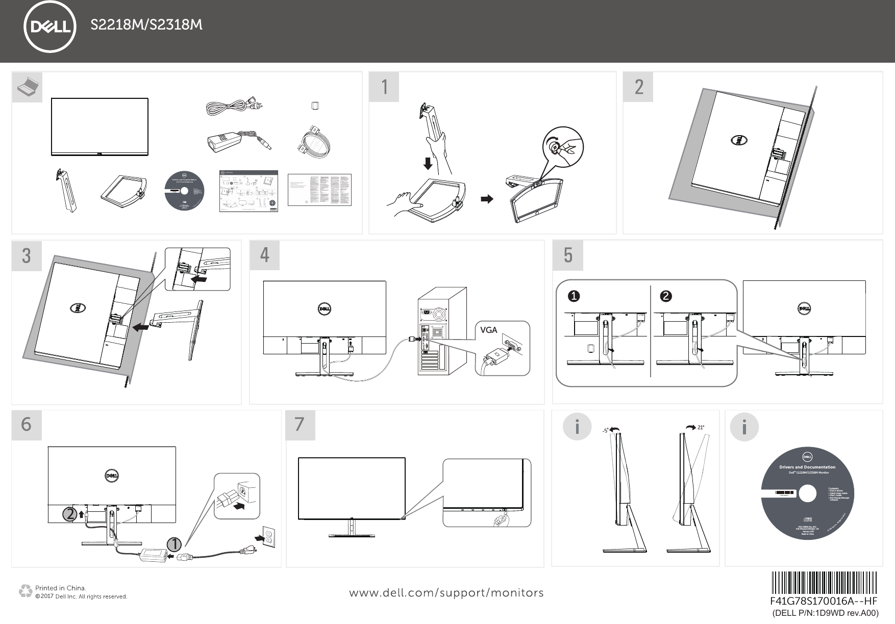 Page 1 of 1 - Dell Dell-s2218m-monitor S2218M 快速入门指南 使用手册 其他文档 - Setup Guide Zh-cn