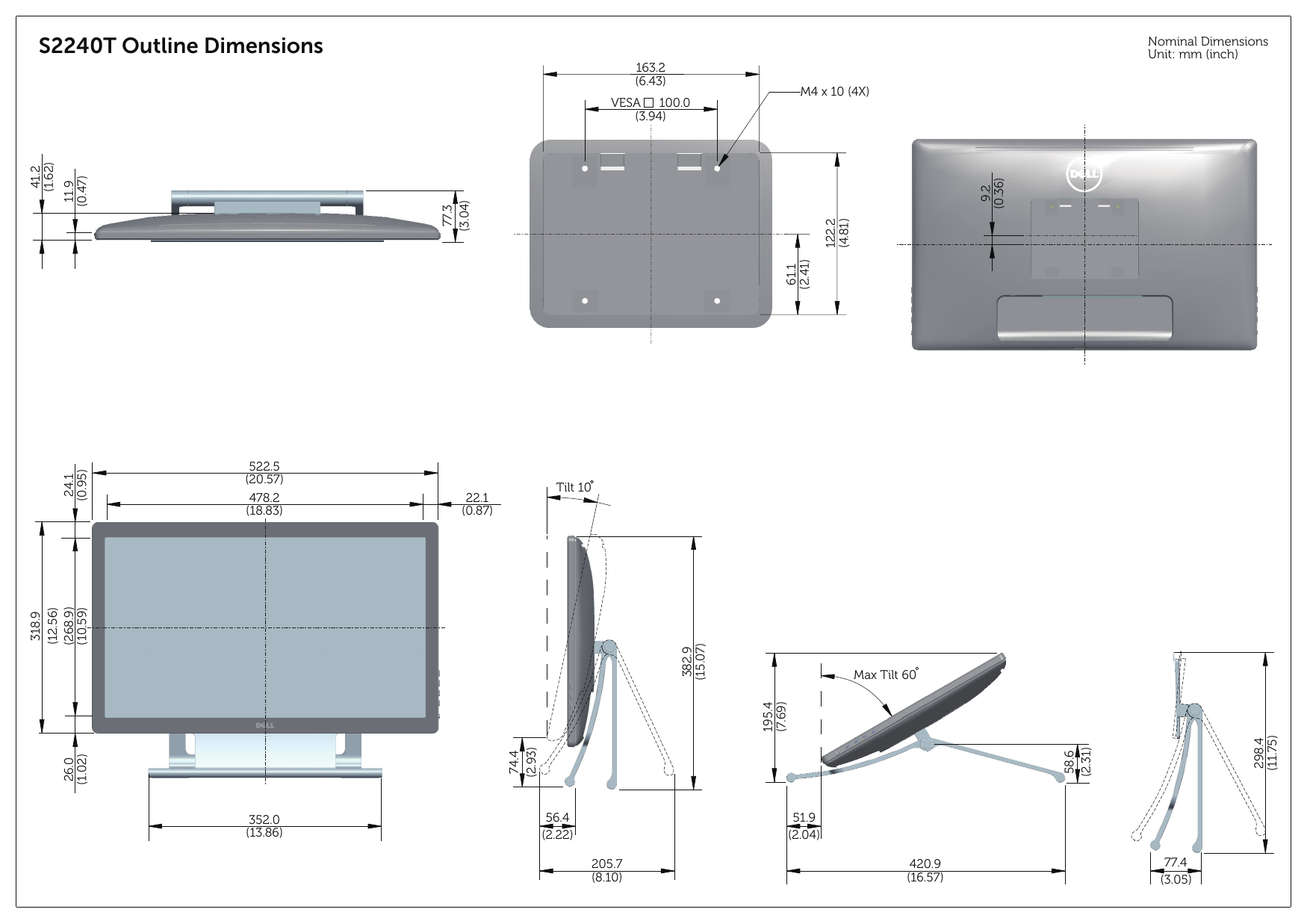 Page 1 of 1 - Dell Dell-s2240t S2240T 윤곽도 User Manual 추가 문서 - Reference Guide Ko-kr