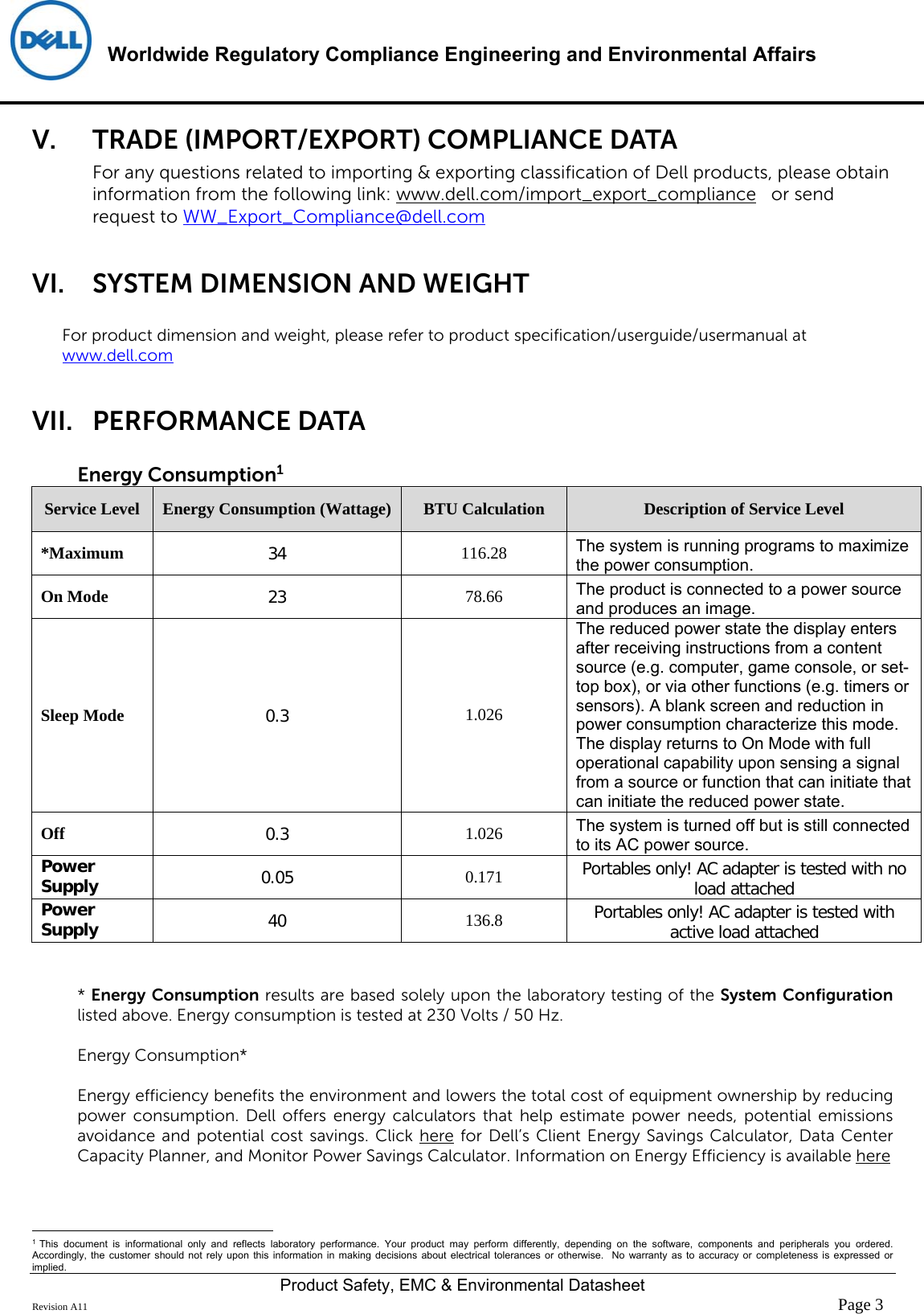 Page 3 of 6 - Dell Dell-s2316h-monitor - Disp_s2316hc User Manual  Regulatory And Environmental Datasheet Monitor S2316h,s2316hc,n A,dell