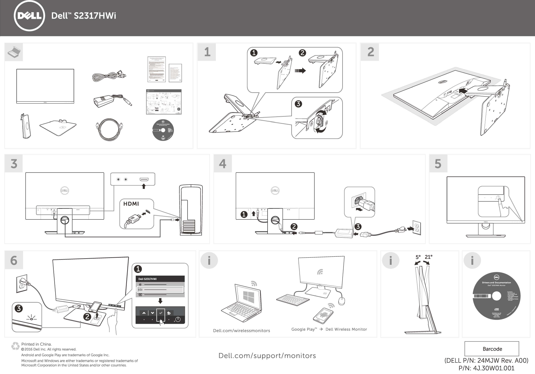 Page 1 of 1 - Dell Dell-s2317hwi-monitor S2317HWi Monitor Diagramma D’installazione User Manual I Aggiuntivi - Setup Guide It-it