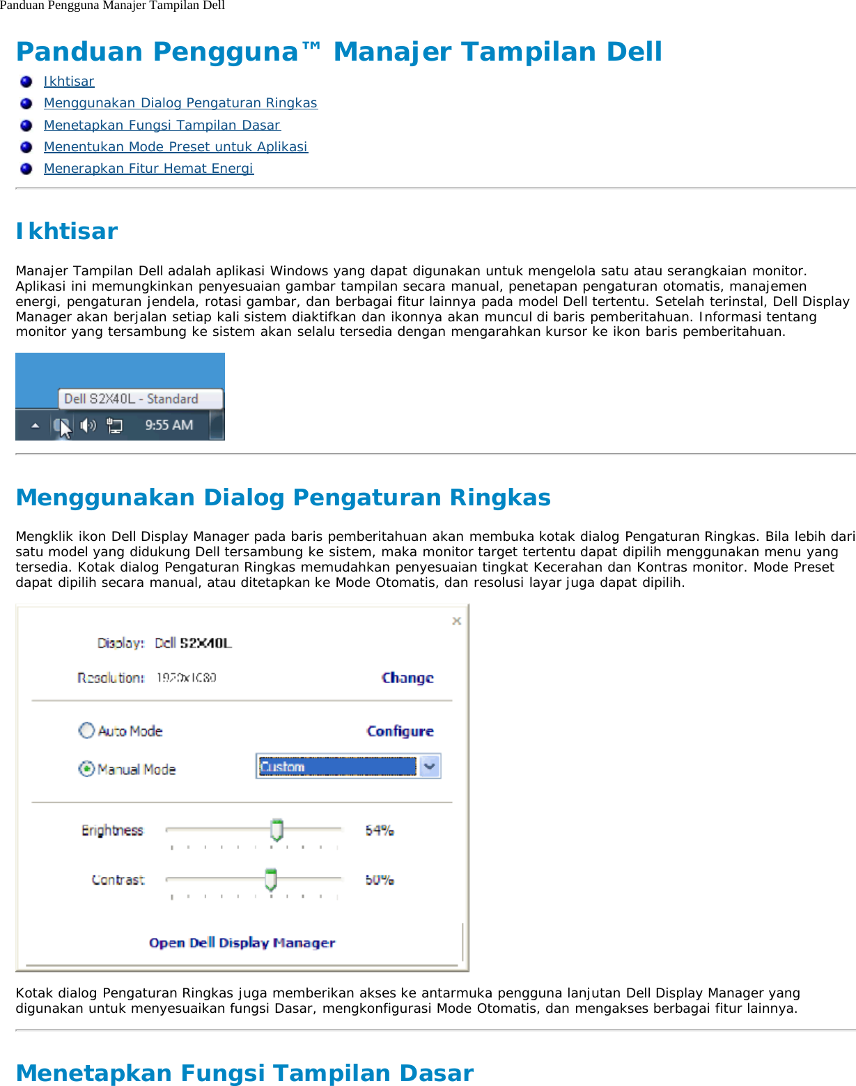 Page 1 of 3 - Dell Dell-s2340l Buku Petunjuk Display Manager User Manual S2340L Monitor Panduan Pengguna User's Guide2 In-id