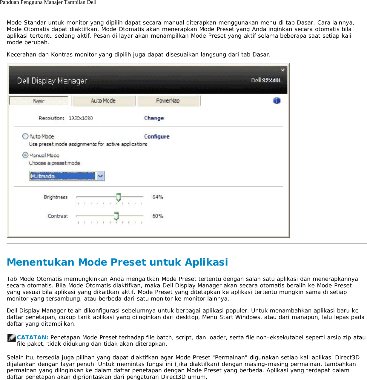 Page 2 of 3 - Dell Dell-s2340l Buku Petunjuk Display Manager User Manual S2340L Monitor Panduan Pengguna User's Guide2 In-id