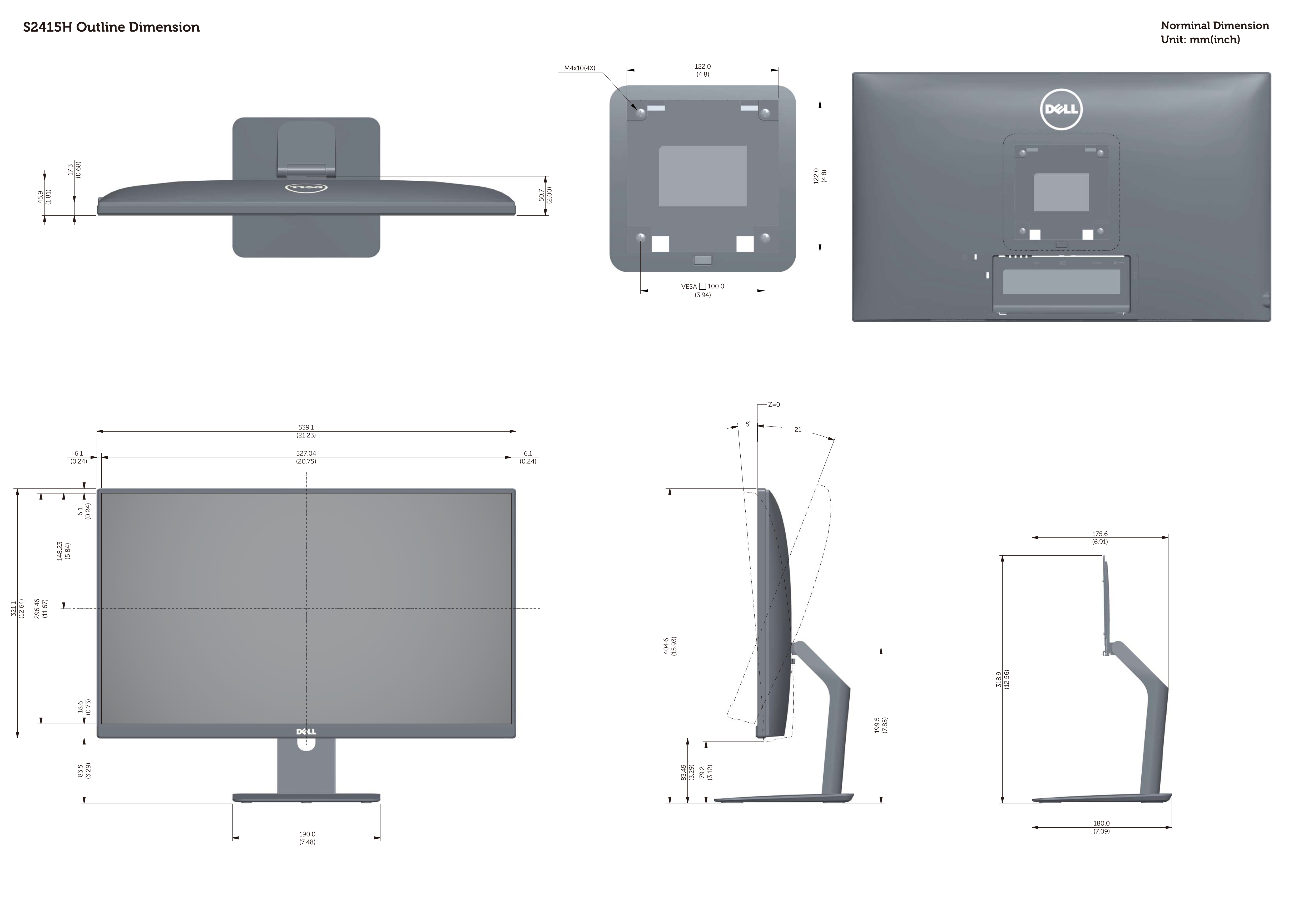 Высота монитора. Монитор Делл 24 дюймов габариты. Монитор dell s2415h. Монитор вид сбоку вектор. Dell s2415h VESA.