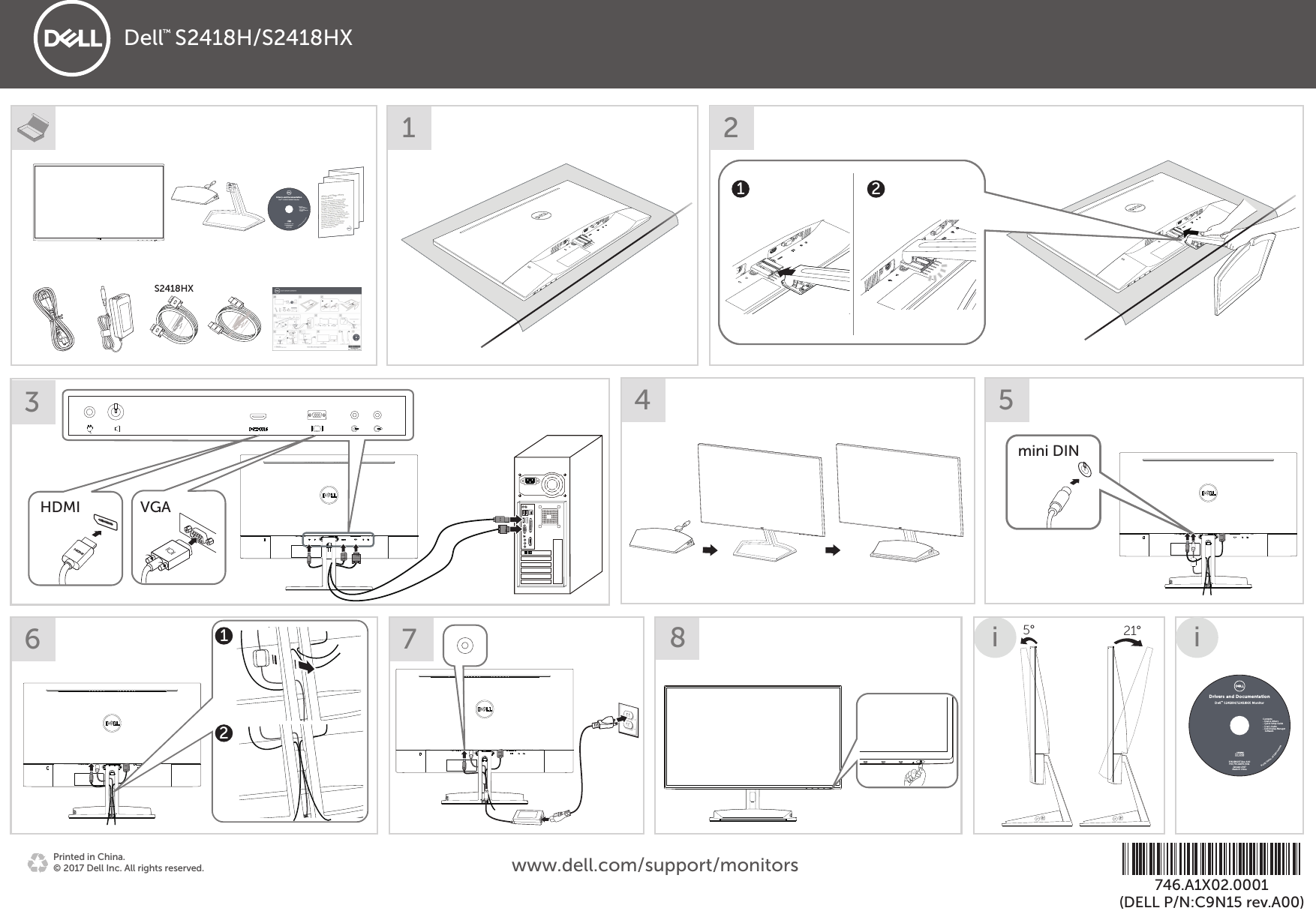 Page 1 of 1 - Dell Dell-s2418h-monitor S2418H/S2418HX Quick Start Guide User Manual  - Setup En-us