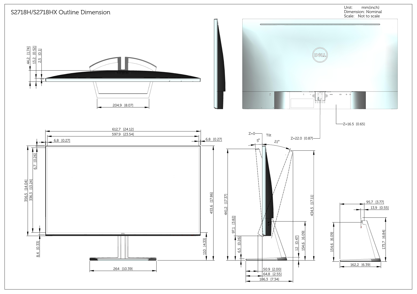 Page 1 of 1 - Dell Dell-s2718h-monitor S2718H/S2718HX 輪廓圖 使用手册 其他文件 - Reference Guide Zh-tw