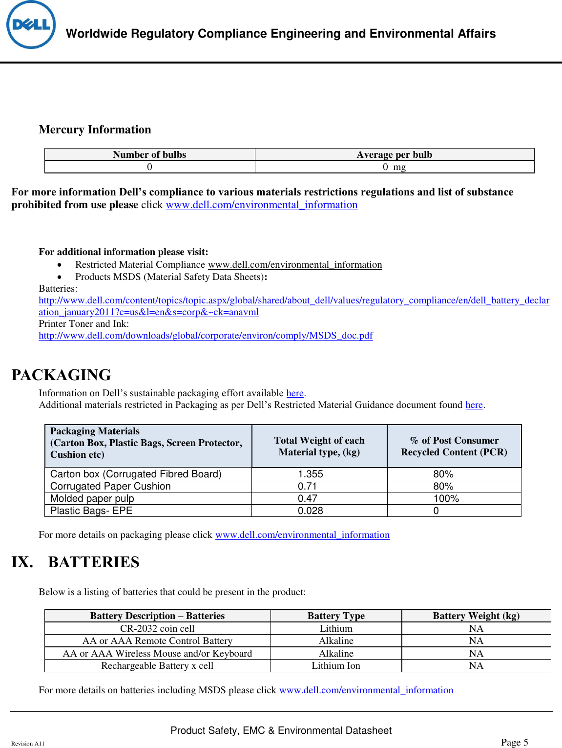 Page 5 of 6 - Dell Dell-s2719h-monitor Product Safety, EMC And Environmental Datasheet User Manual  - Regulatory Monitor S2719h,s2719hc,n A,dell